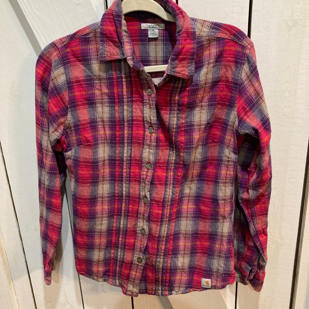 Carhartt womens pink purple plaid button down top M